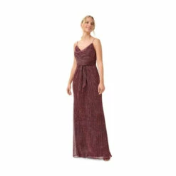 Adrianna Papell Metallic Crinkle Gown For Female