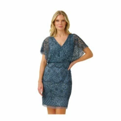Adrianna Papell Beaded Mesh Blouson Dress For Female