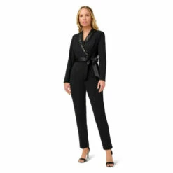 Adrianna Papell Knit Crepe Tuxedo Jumpsuit For Female