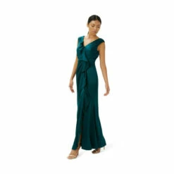 Adrianna Papell Satin Crepe Ruffle Gown For Female