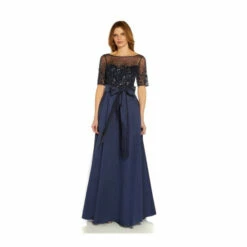 Adrianna Papell Beaded Mesh And Taffeta Gown For Female