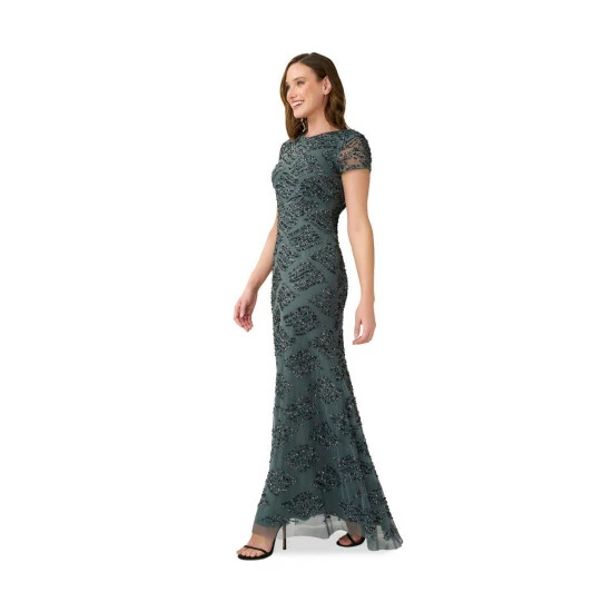Adrianna Papell Beaded Cowl Back Gown For Female