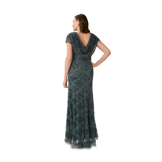 Adrianna Papell Beaded Cowl Back Gown For Female - Image 3