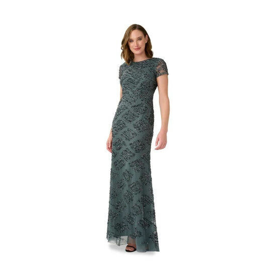 Adrianna Papell Beaded Cowl Back Gown For Female - Image 4