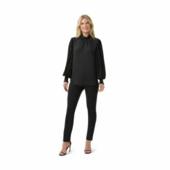 Adrianna Papell Pleated Sleeve Funnel Neck Top For Female