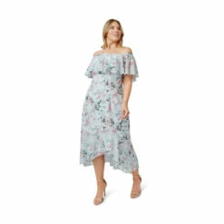 Adrianna Papell Plus Print Off Shoulder Midi Dress For Female