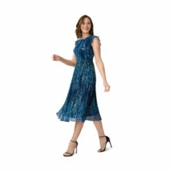 Adrianna Papell Metallic Mesh Flared Dress For Female