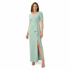 Adrianna Papell Draped Knit Crepe Gown For Female