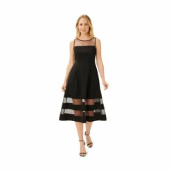 Adrianna Papell Crepe And Mesh Illusion Dress For Female