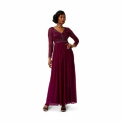 Adrianna Papell Beaded Chiffon Gown For Female