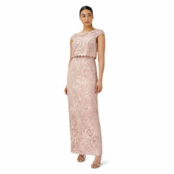 Adrianna Papell Embroidered Lace Gown For Female