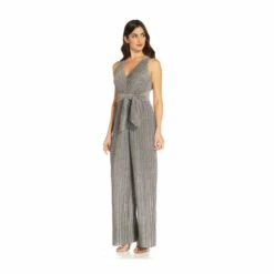 Adrianna Papell Metallic Pleat Jumpsuit For Female