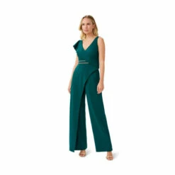 Adrianna Papell Crepe Ruffled Jumpsuit For Female