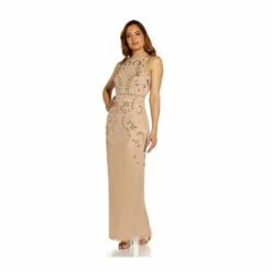 Papell Studio Beaded Halter Gown For Female