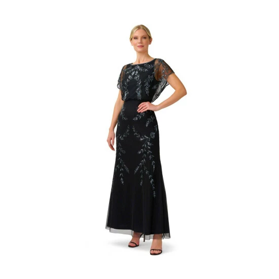 Papell Studio Beaded Flutter Blouson Gown For Female - Image 5