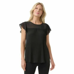 Adrianna Papell Chiffon Yoke Pleated Knit Top For Female
