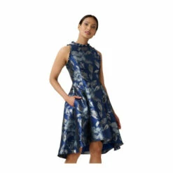 Adrianna Papell Halter Jacquard High-Low Dress For Female