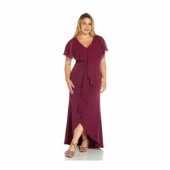 Adrianna Papell Plus Crepe Chiffon Gown For Female