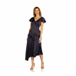Adrianna Papell Satin Crepe Ruffle Dress For Female