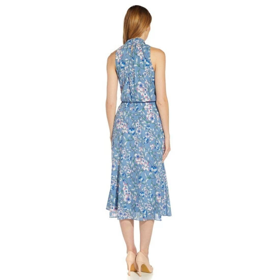 Adrianna Papell Floral Printed Tie Neck Dress For Female - Image 3