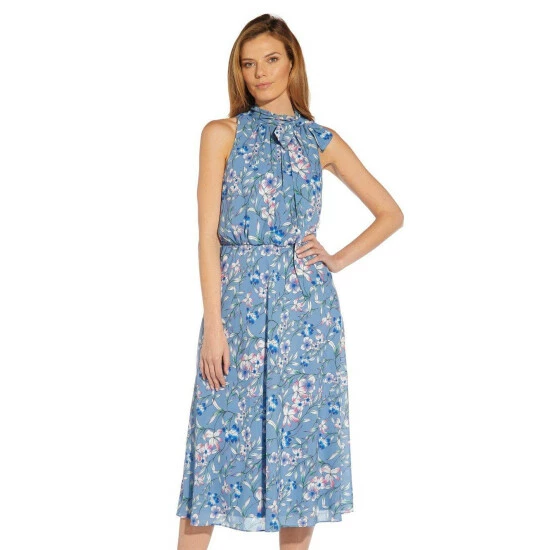 Adrianna Papell Floral Printed Tie Neck Dress For Female - Image 4