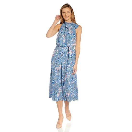 Adrianna Papell Floral Printed Tie Neck Dress For Female - Image 6