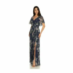 Adrianna Papell Metallic Mesh Gown For Female