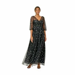 Adrianna Papell Glitter Tulle Long Dress For Female