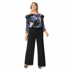 Adrianna Papell Plus Floral Chiffon Jumpsuit For Female