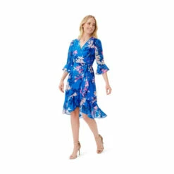 Adrianna Papell Floral Chiffon Wrap Dress For Female
