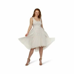 Adrianna Papell Beaded Shirred Mesh Dress For Female