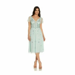 Adrianna Papell Beaded Floral Midi Dress For Female