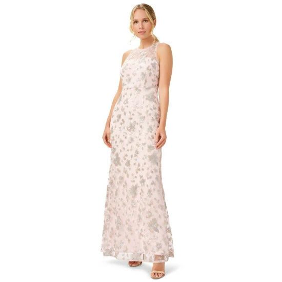 Adrianna Papell Floral Sequin Halter Gown For Female