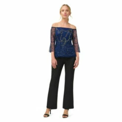 Adrianna Papell Beaded Mesh Off Shoulder Blouse For Female