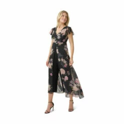 Adrianna Papell Metallic Chiffon Jumpsuit For Female