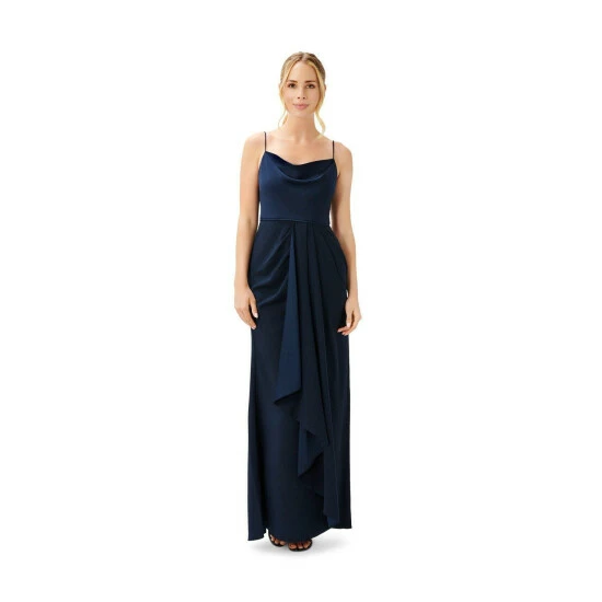 Adrianna Papell Satin Crepe Cowl Neck Gown For Female