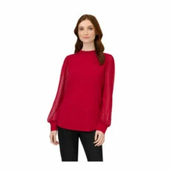 Adrianna Papell Clip Dot Smocked Neck Knit Top For Female
