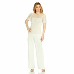 Adrianna Papell Beaded Flutter Sleeve Top For Female