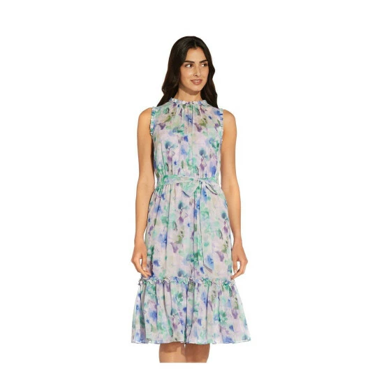 Adrianna Papell Watercolor Chiffon Print Dress For Female - Image 4