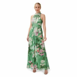Adrianna Papell Print Halter Chiffon Gown For Female