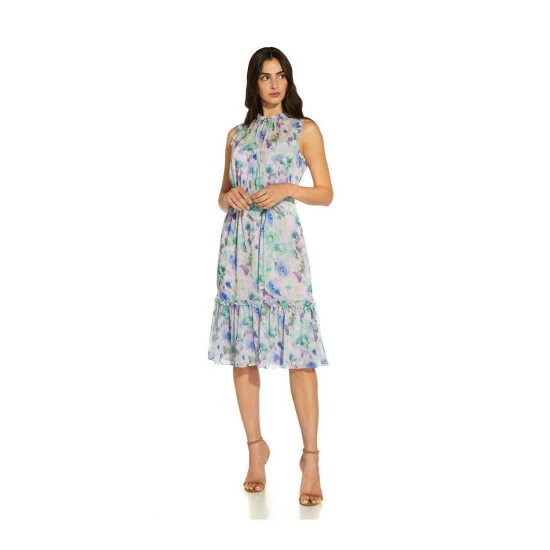 Adrianna Papell Watercolor Chiffon Print Dress For Female - Image 6