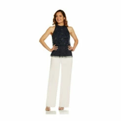 Adrianna Papell Beaded Mesh Blouson Blouse For Female